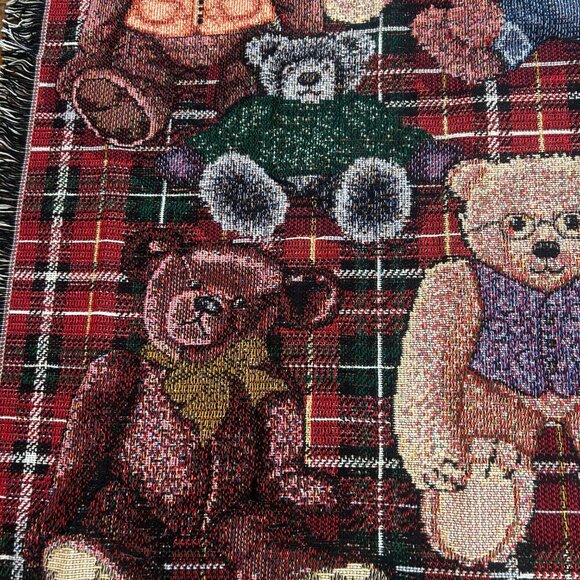 Crown Craft Vintage Teddy Bear Throw Blanket With Fringe 59" X 49" - Picture 5 of 9